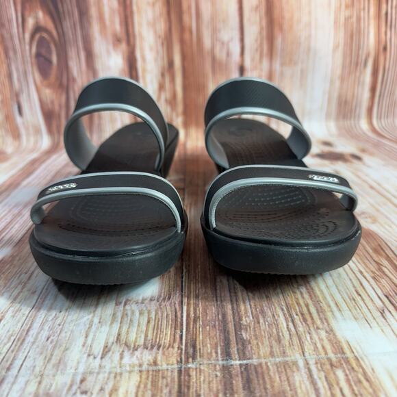 Crocs MADEIRA Size 10 Black Gray Double Strap Wedge Heel Sandal Open Toe Shoes - Picture 2 of 10